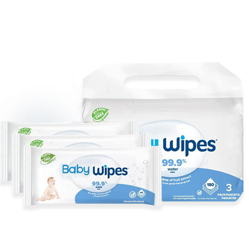 Unscented Baby Wet Wipes 99.9% Water Based Wet Wipes For Sensitive Skin 60pcs