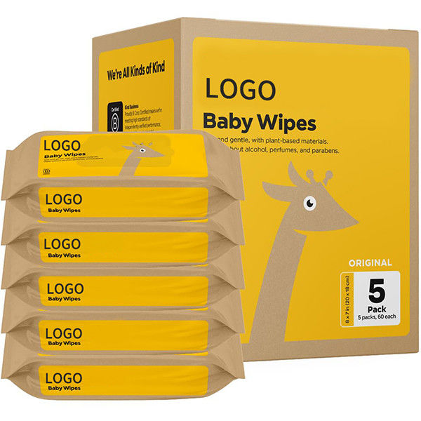 OEM Biodegradable Bamboo Wipes Fragrance Free Wet Wipes 18*20cm 60PCS